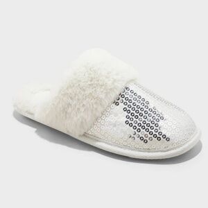 a new day White and Silver Sequin Slippers - small 5/6